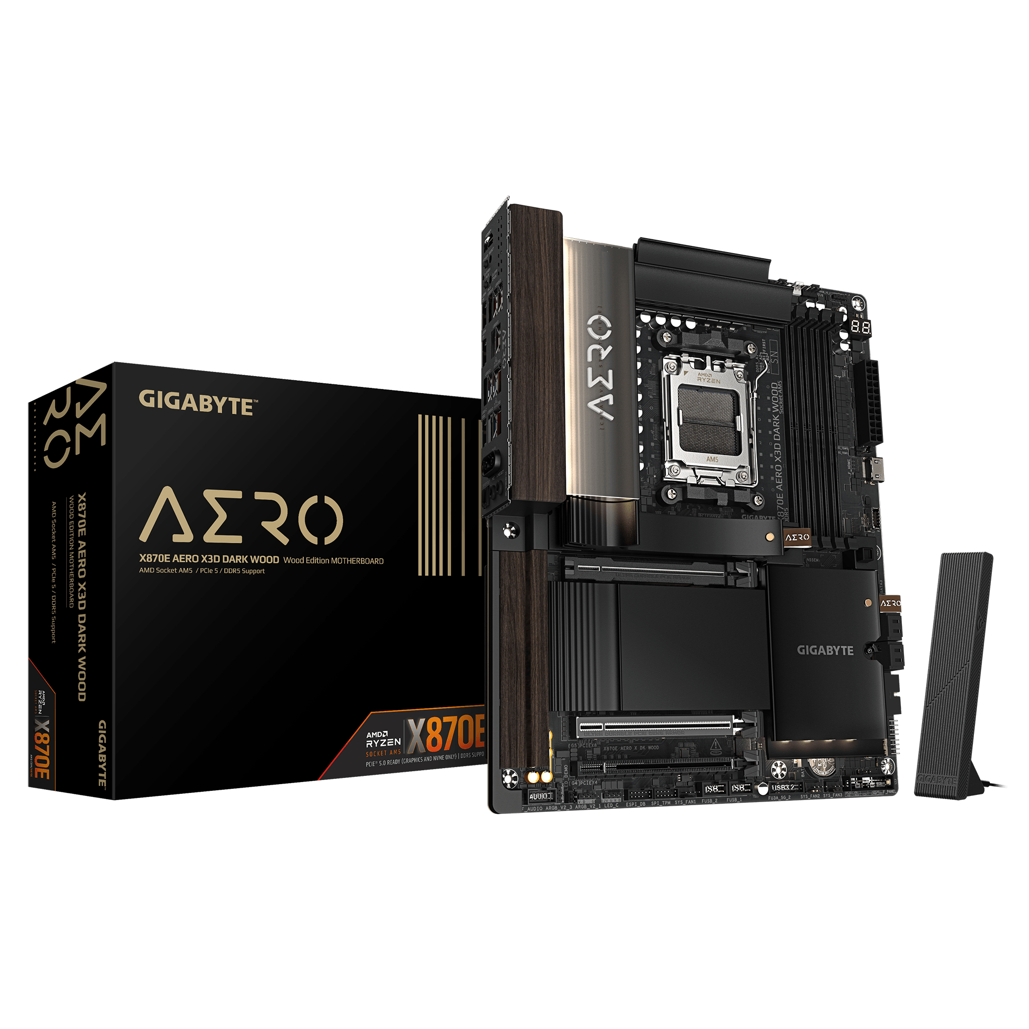 Bekijk afbeelding 1 van Gigabyte X870E AERO X3D Dark Wood (X870, AM5, ATX, DDR5)